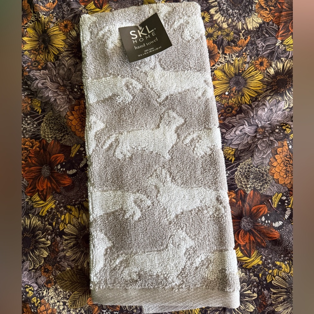 Gray & White Dachshund Pattern Hand Towel